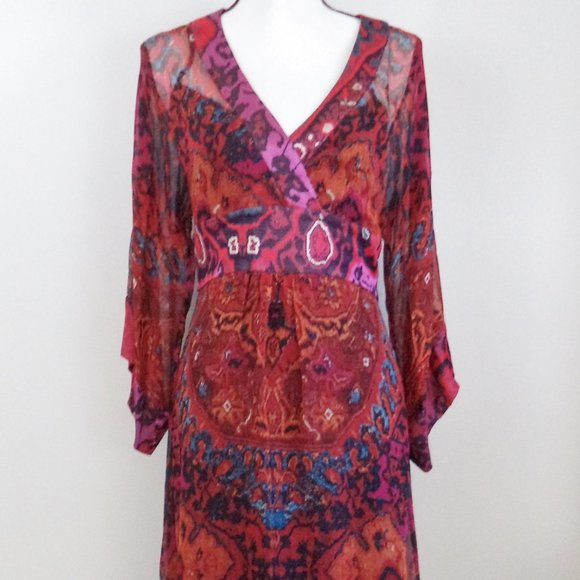 Diane Von furstenberg silk boho dress red floral abstract size 10 medium - Picture 4 of 11